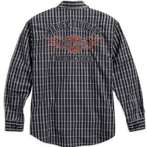 Harley-Davidson® Men's Flames Plaid Shirt LS, Black/White